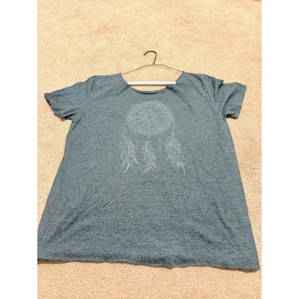 Unbranded Blue Heather Dreamcatcher Graphic Tee Scoop Neck Short Sleeve Top MED